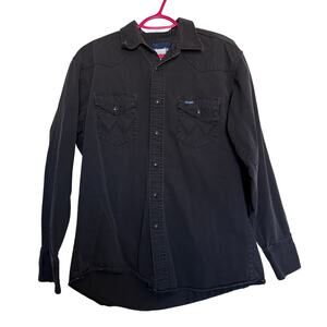Vintage Wrangler Pearl Snap Black Denim Button Down Shirt M Westerncore S06000